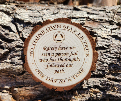 AA NA Sobriety Chip on Engraved Wood "Hawaiian Flowers" Personalized Recovery Token