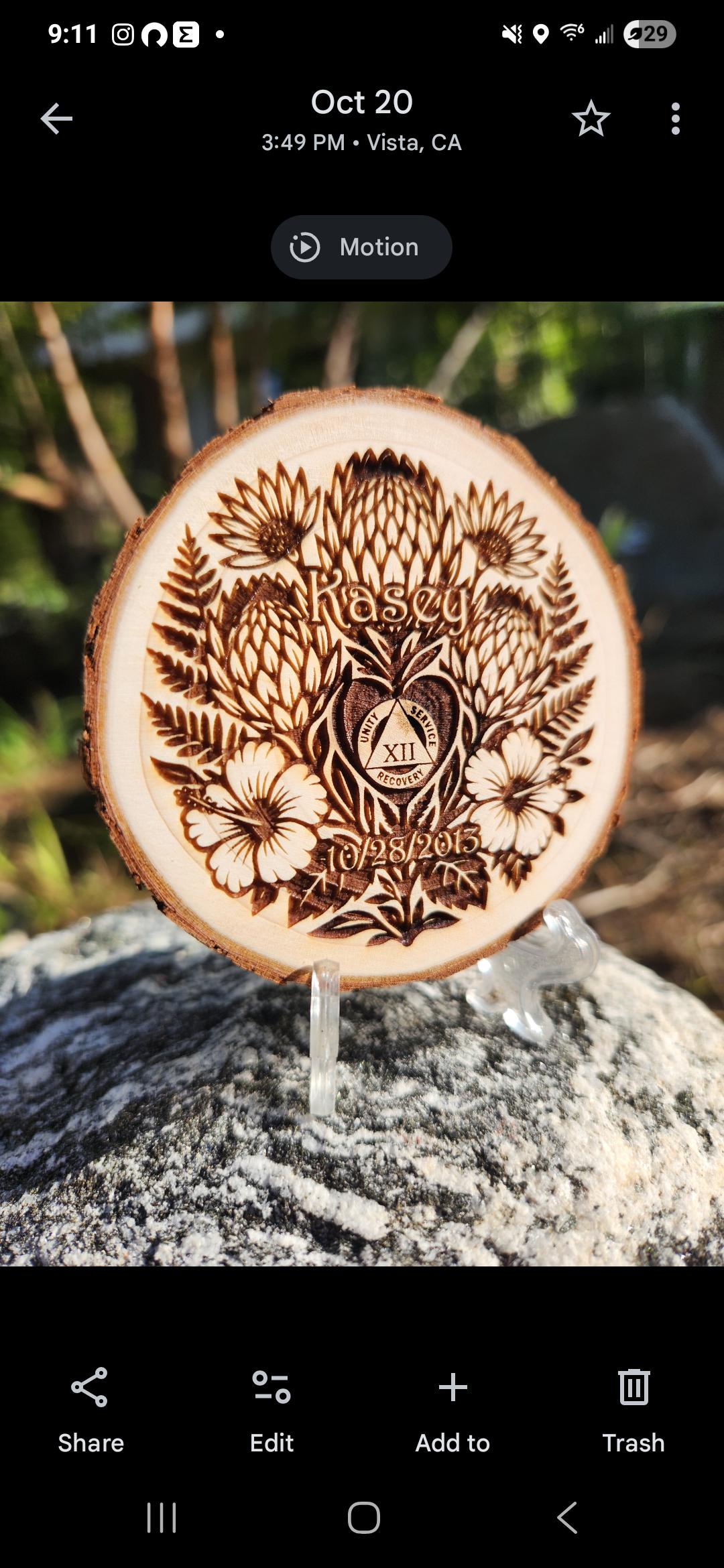 AA NA Sobriety Chip on Engraved Wood "Hawaiian Flowers" Personalized Recovery Token