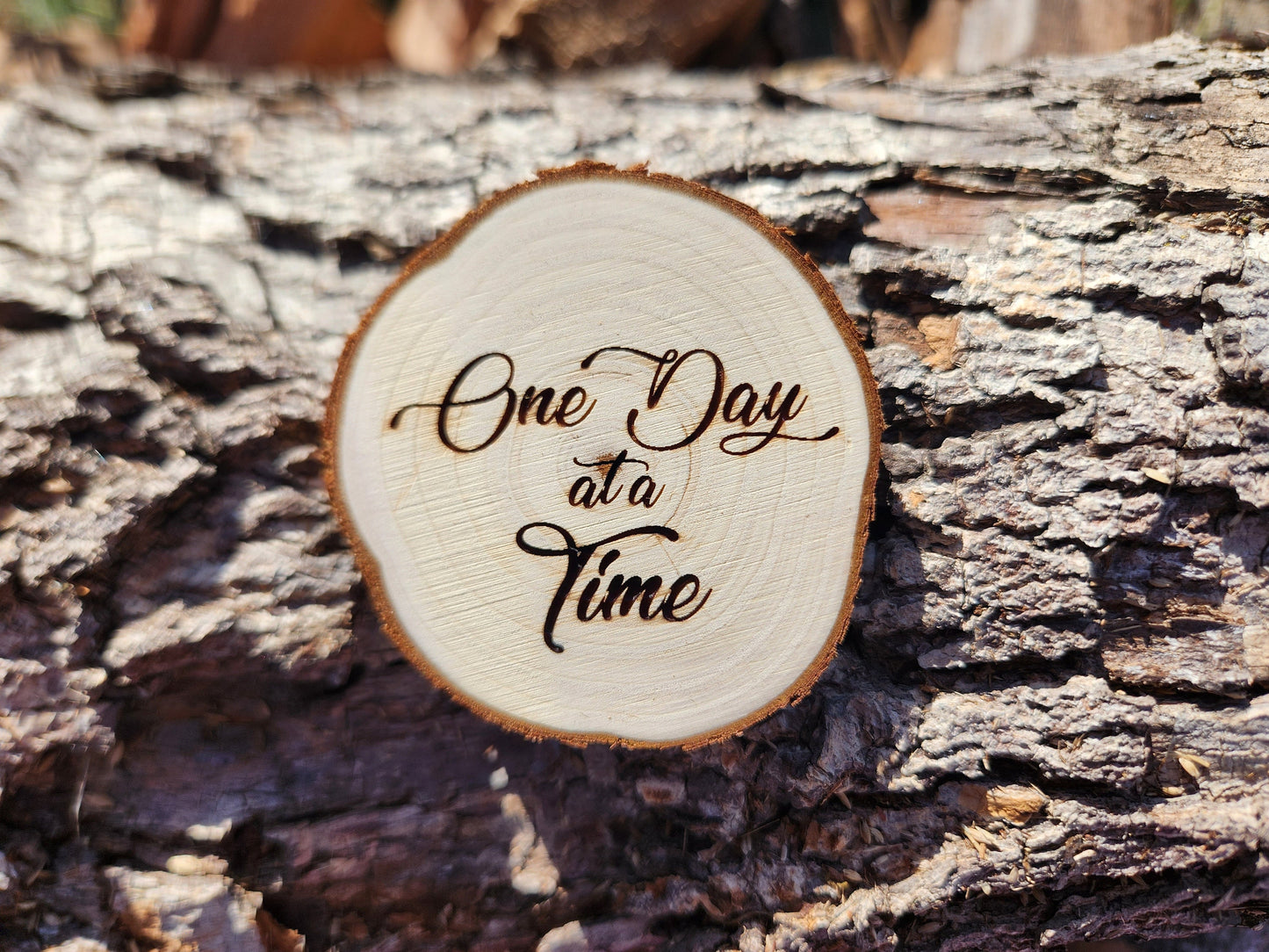 AA NA Sobriety Chip on Engraved Wood "Hawaiian Flowers" Personalized Recovery Token