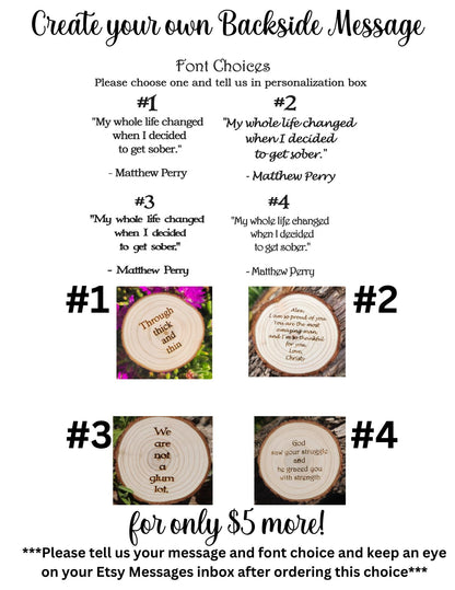 AA NA Sobriety Chip on Engraved Wood "Hawaiian Flowers" Personalized Recovery Token