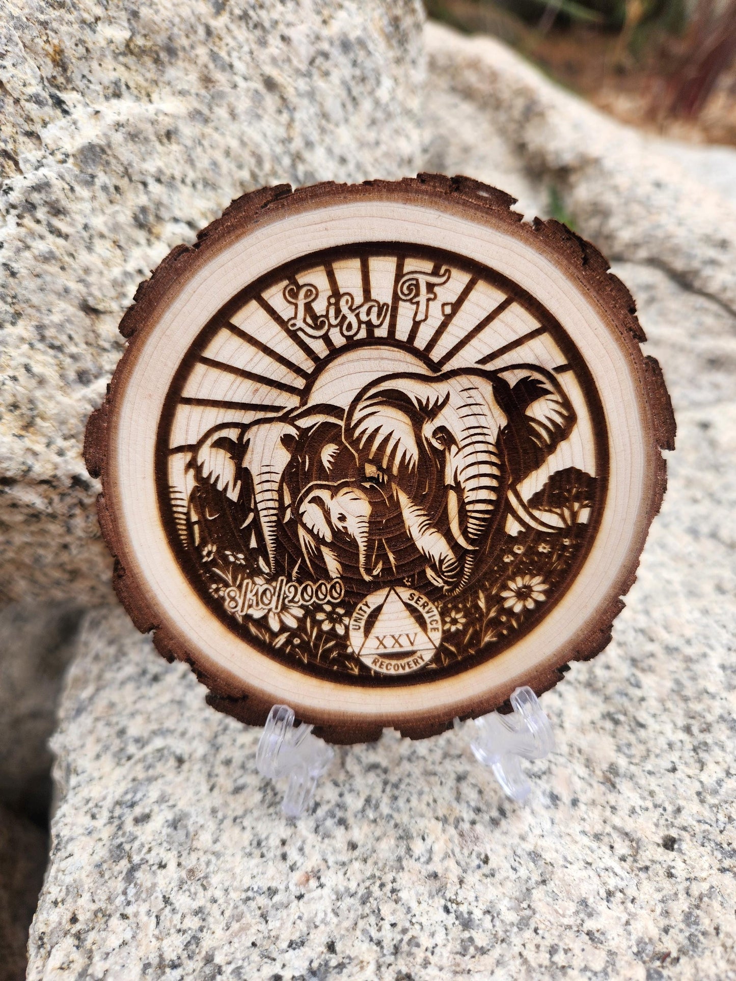 Elephant personalized AA sobriety medallion front view