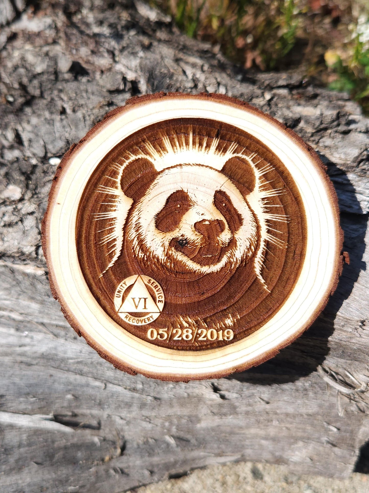 Engraved AA NA personalized AA sobriety medallion front view