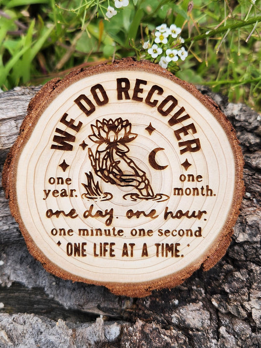 Engraved Wood personalized AA sobriety medallion front view