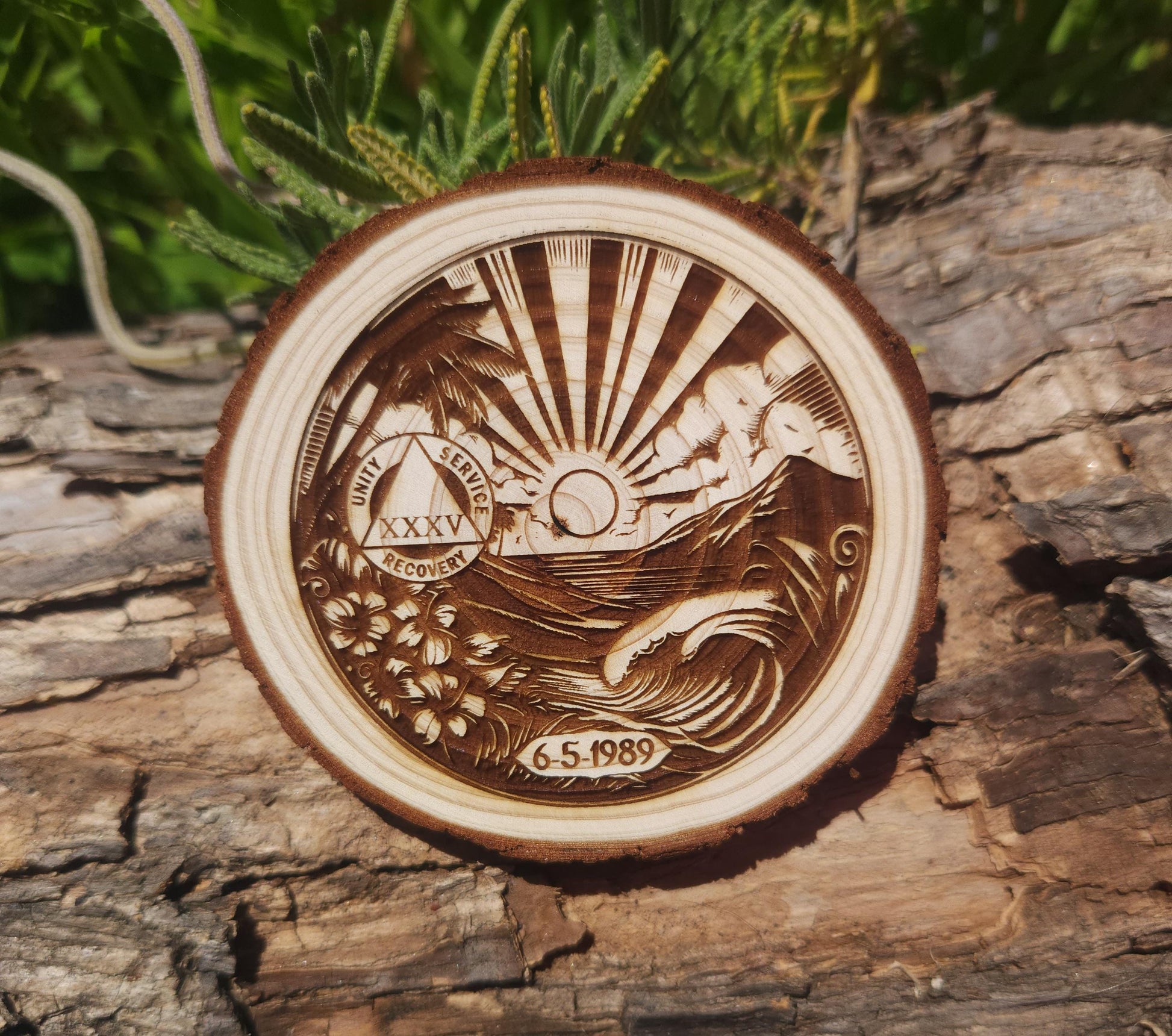  personalized AA sobriety medallion front view