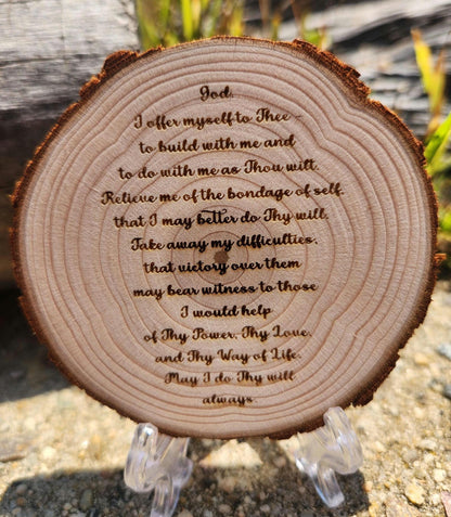 AA Sobriety Medallion: Coffee & Big Book Engraved Wood Token