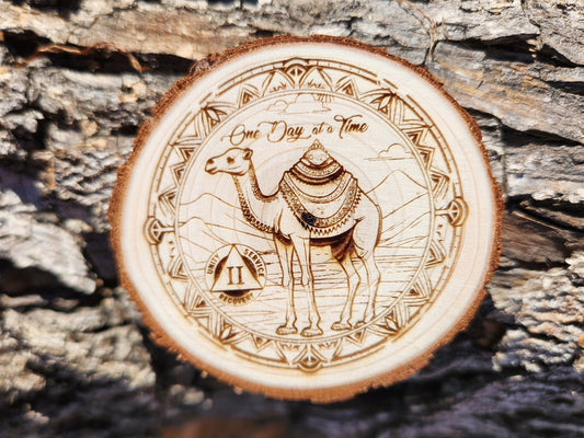 The Sober Camel personalized AA sobriety medallion front view