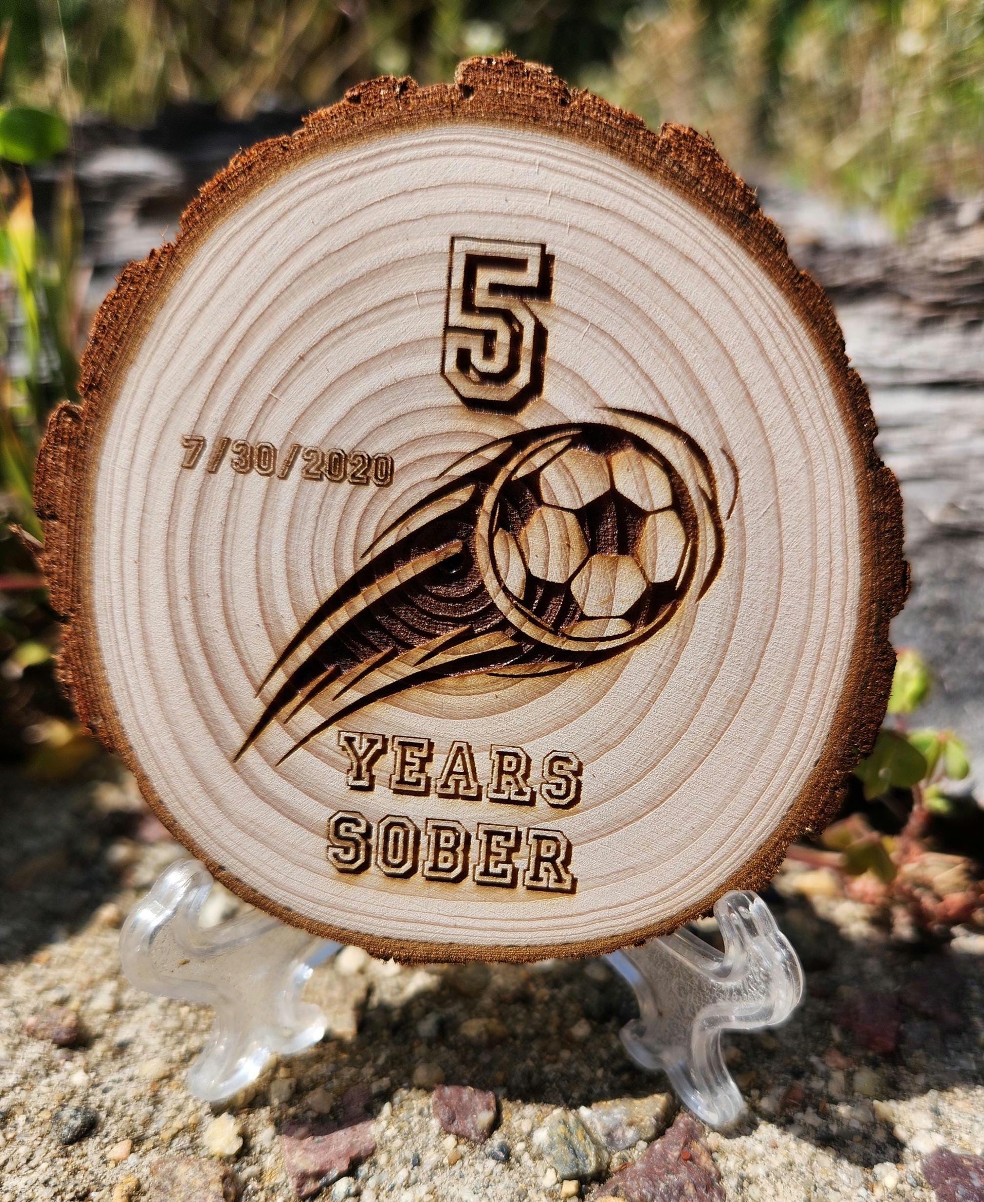 Sober Soccer personalized AA sobriety medallion front view