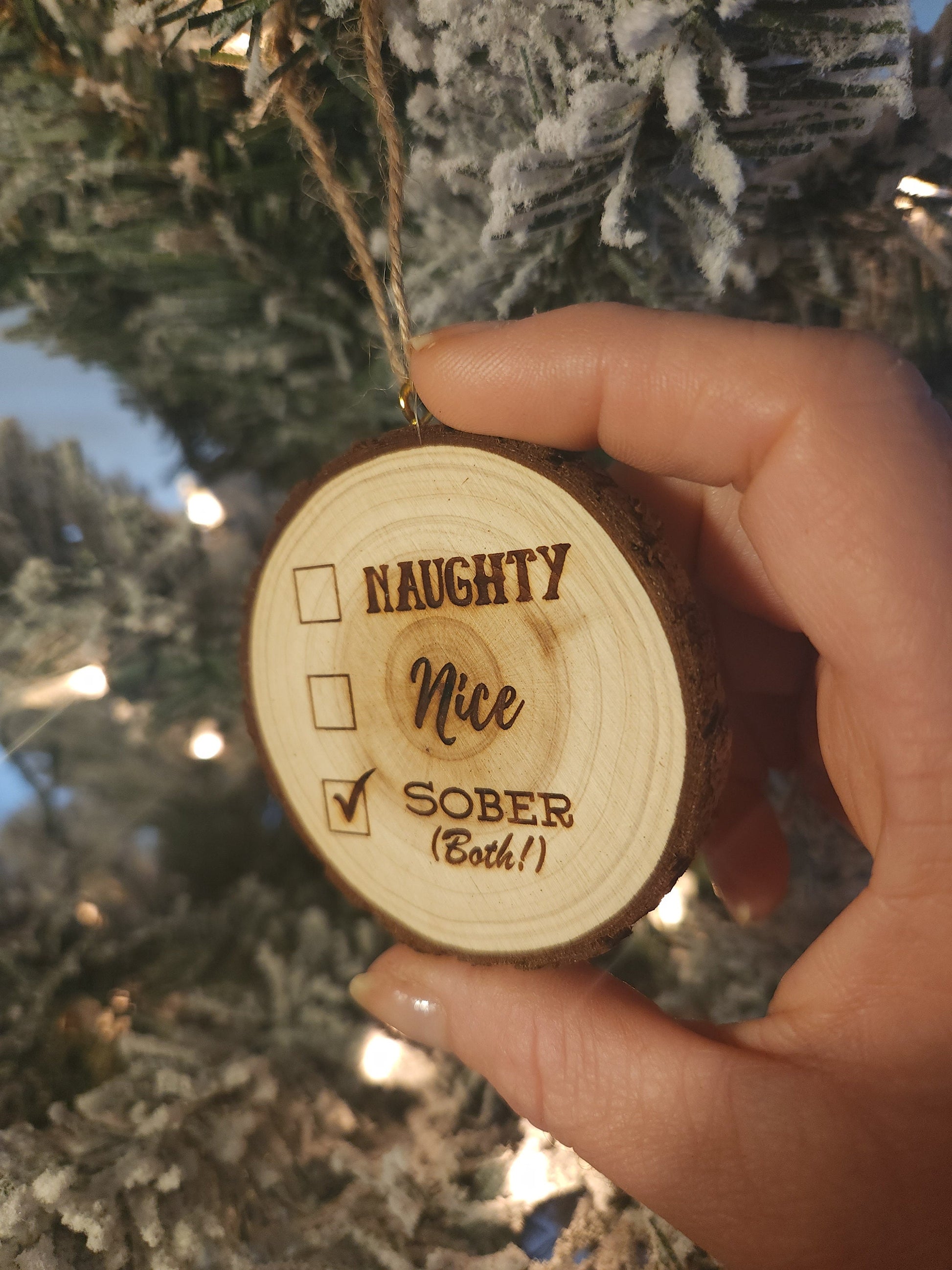 Milestone Christmas Holiday Ornament, Customized Wood Carved Slice, Wellness Gift - Handcrafted Sobriety Chip Design