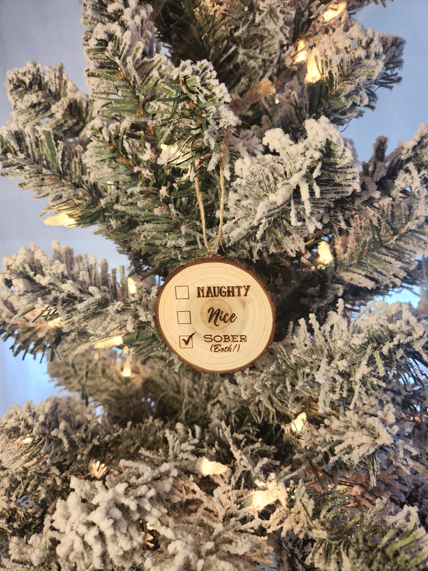 Milestone Christmas Holiday Ornament, Customized Wood Carved Slice, Wellness Gift - Natural Wood Grain Detail View