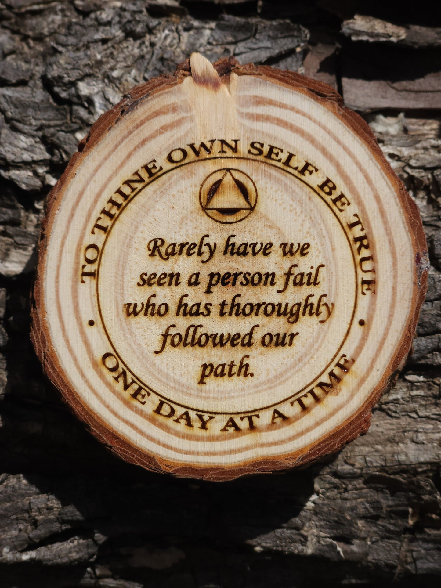 AA Milestone Medallion: Coffee & Big Book Engraved Wood Token - Serenity Prayer Backside Engraving