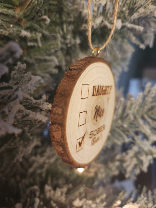 Milestone Christmas Holiday Ornament, Customized Wood Carved Slice, Wellness Gift - Engraved Wood Slice Front Design