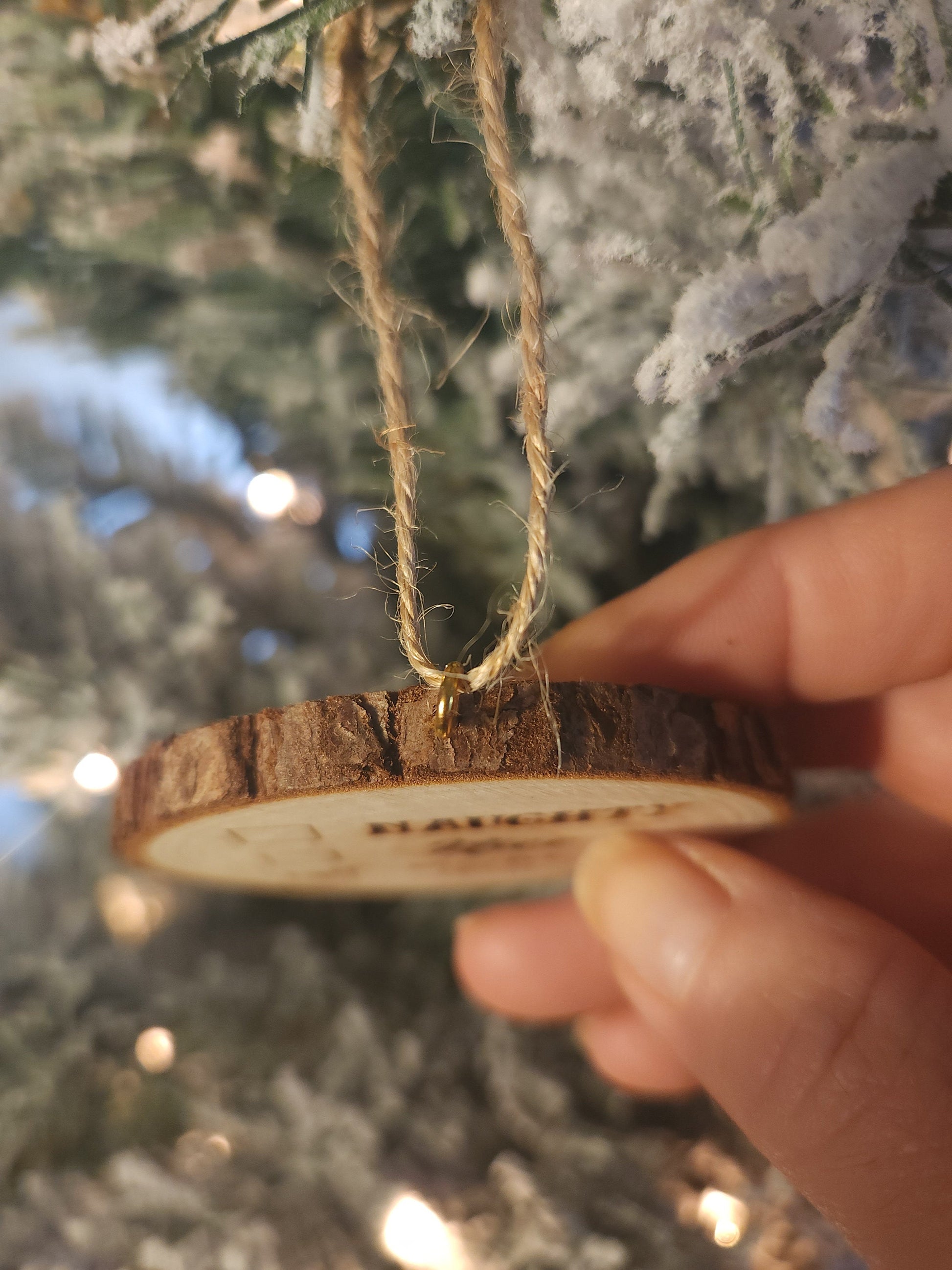 Milestone Christmas Holiday Ornament, Customized Wood Carved Slice, Wellness Gift - Personalized Milestone Medallion Detail