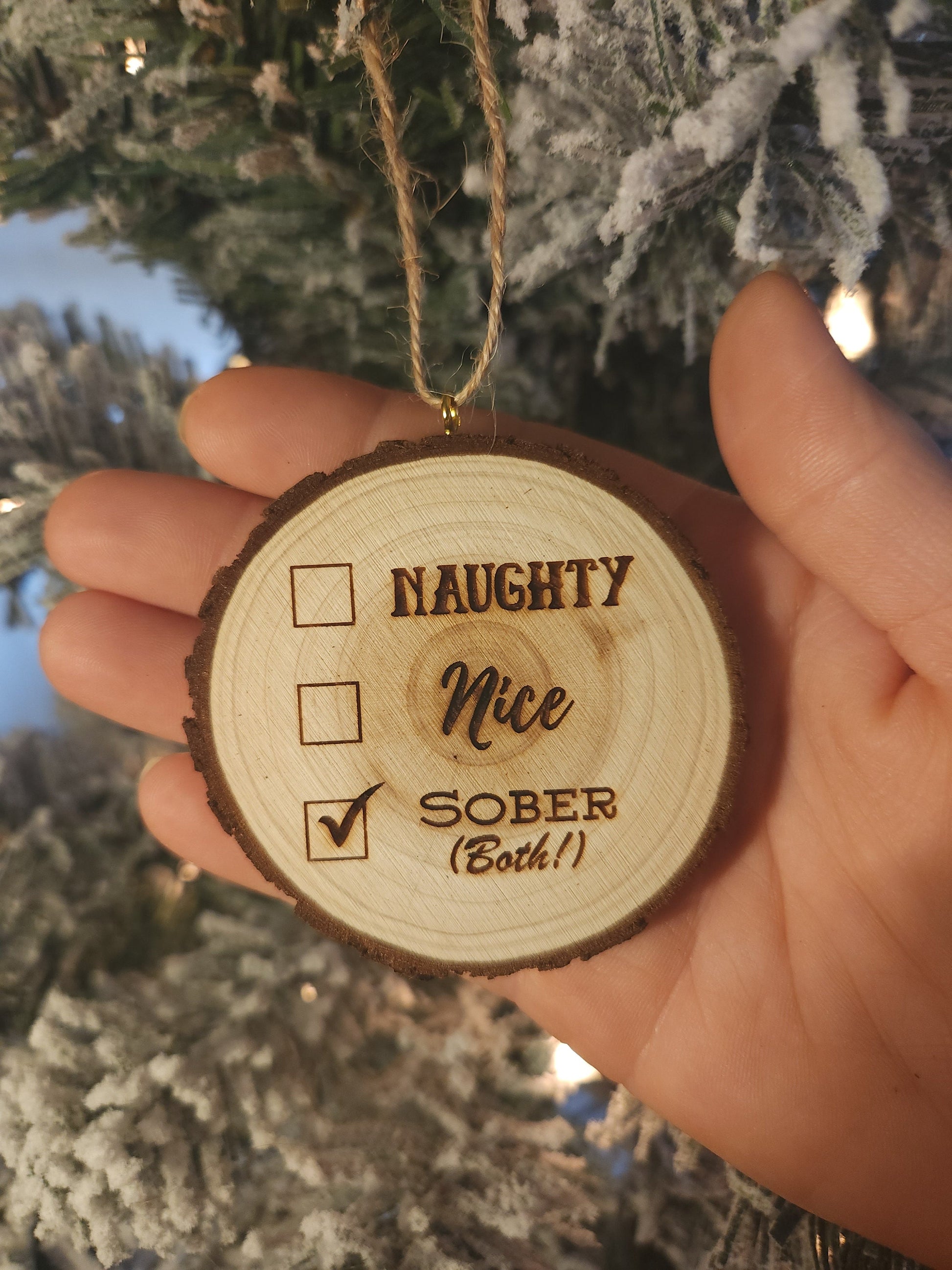 Milestone Christmas Holiday Ornament, Customized Wood Carved Slice, Wellness Gift - Custom Wood Token Close-Up View