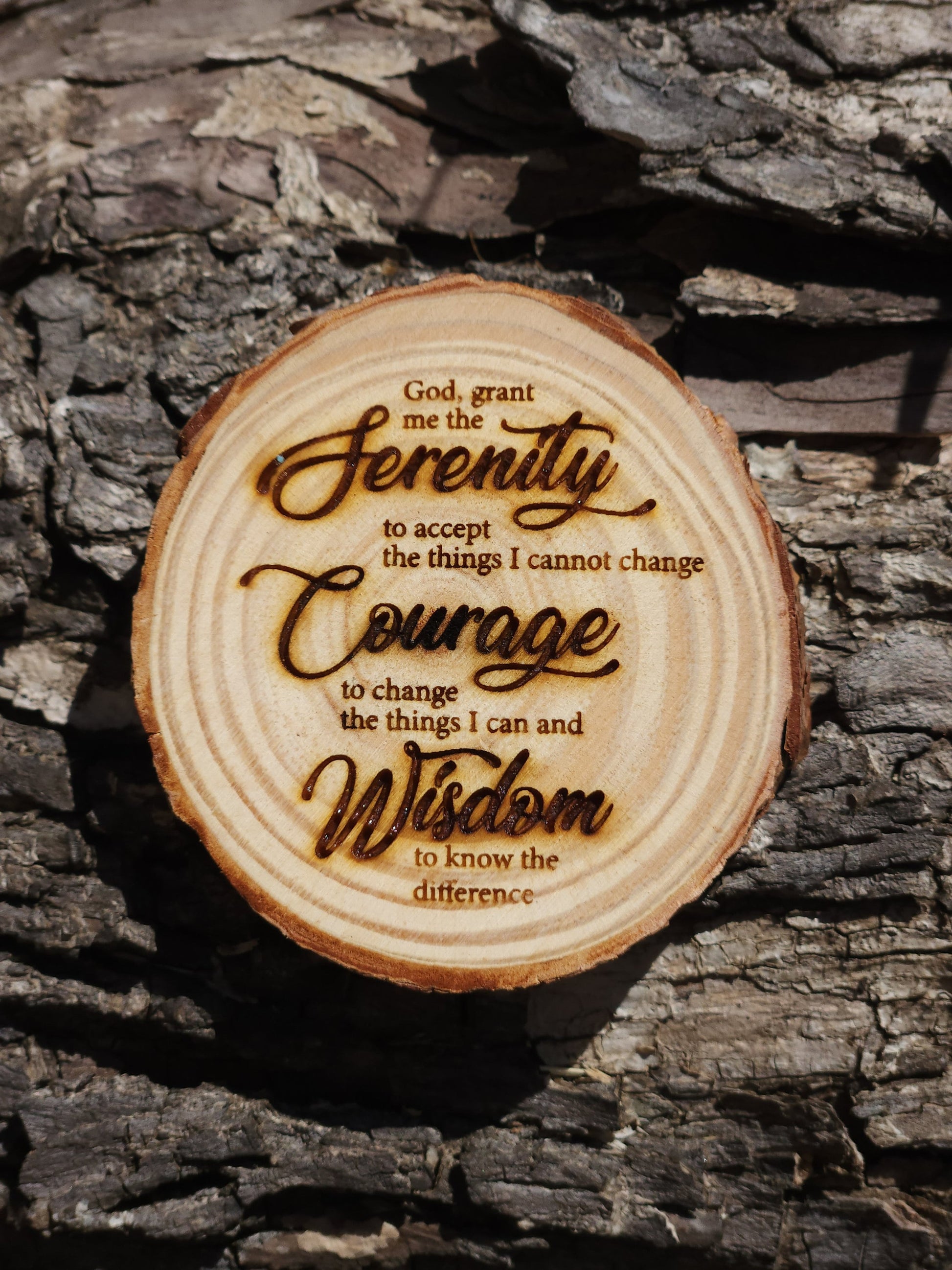 Rosie the Riveter I Can Do It natural wood sobriety token closeup