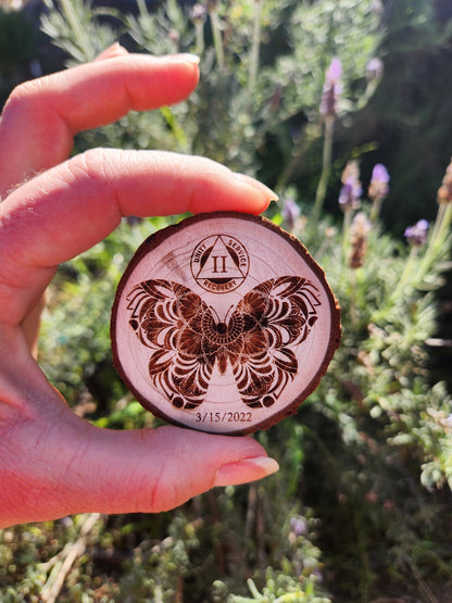 Mandala Butterfly recovery chip back with serenity prayer