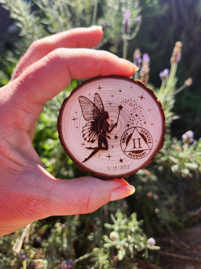 Fairy in a Starry Sky wood medallion natural grain detail