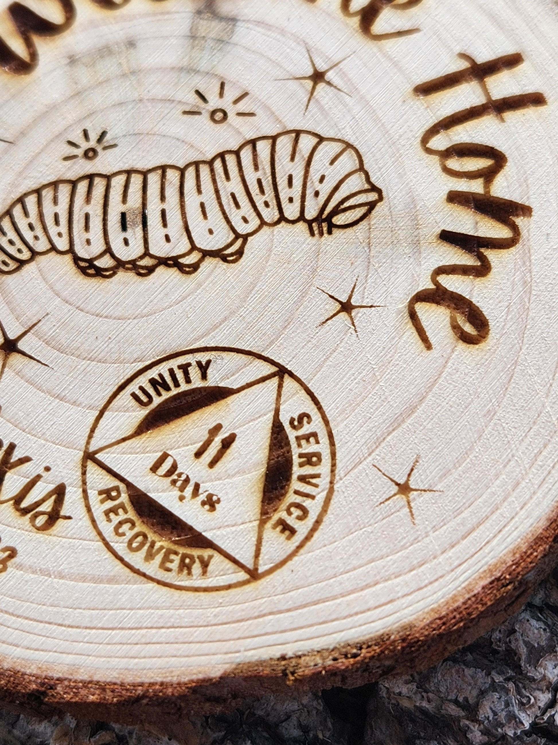 Newcomer Welcome Chip Caterpillar Butterflies recovery chip back with serenity prayer