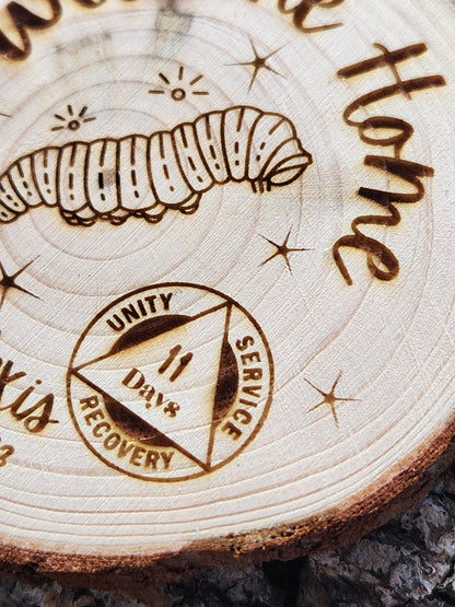 Newcomer Welcome Chip Caterpillar Butterflies recovery chip back with serenity prayer