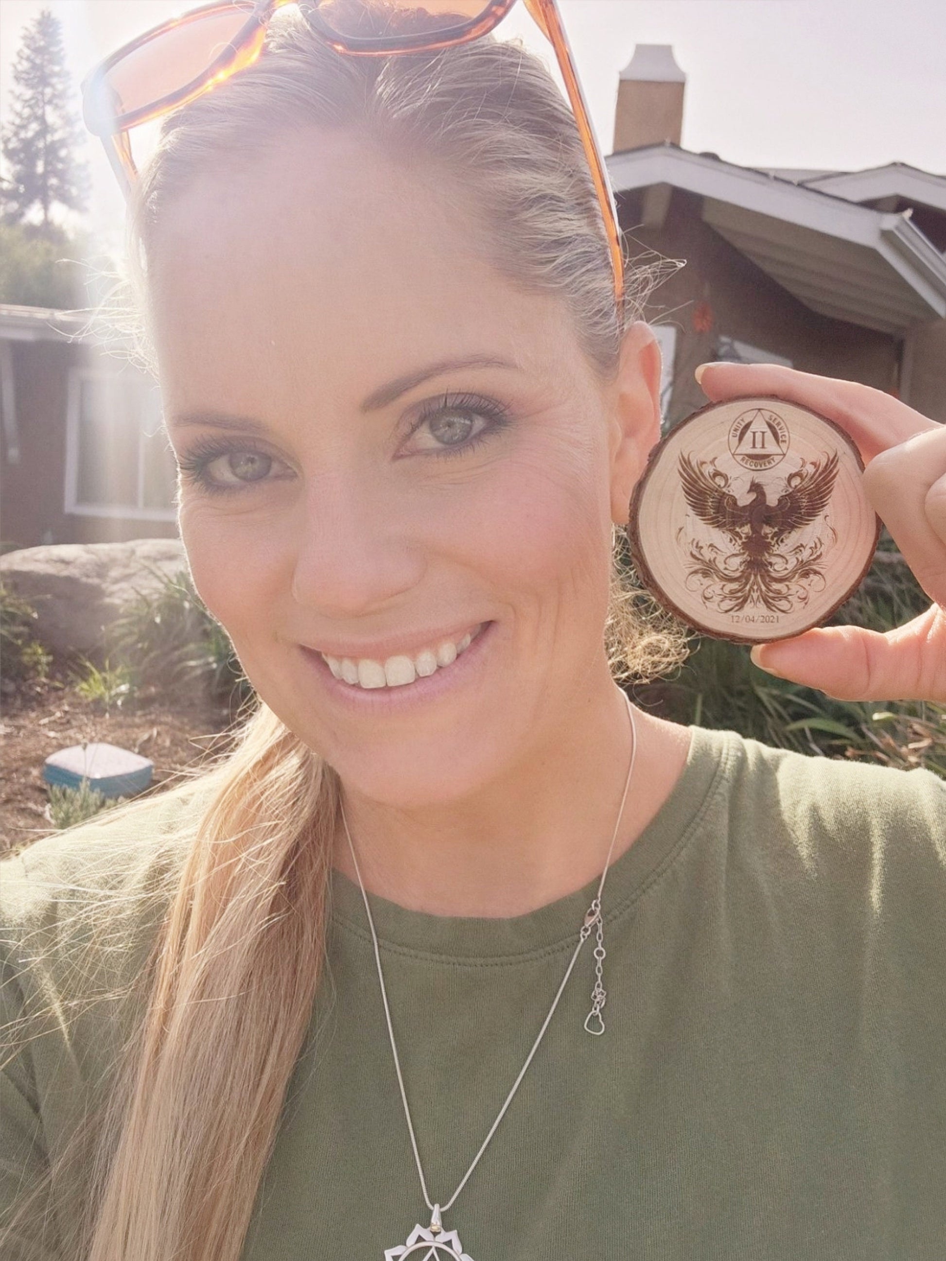 Phoenix Rising wood medallion natural grain detail