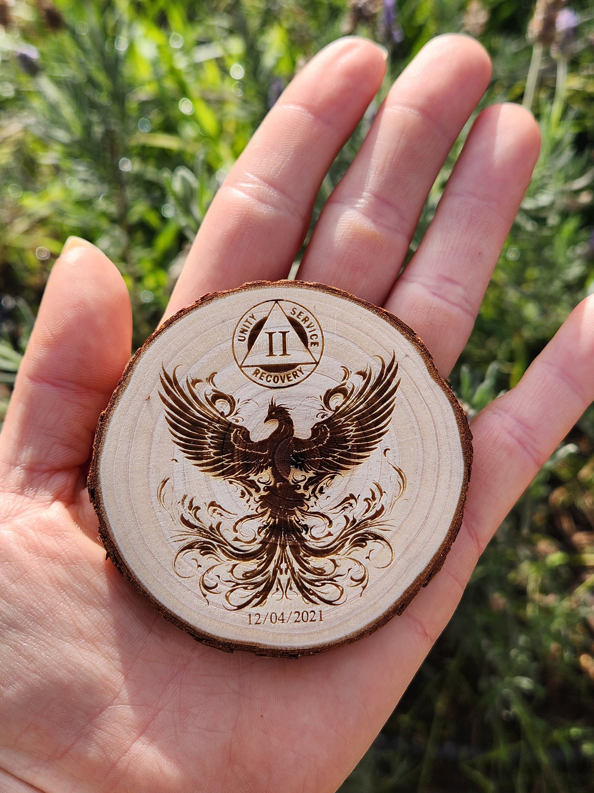 Phoenix Rising recovery chip back with serenity prayer