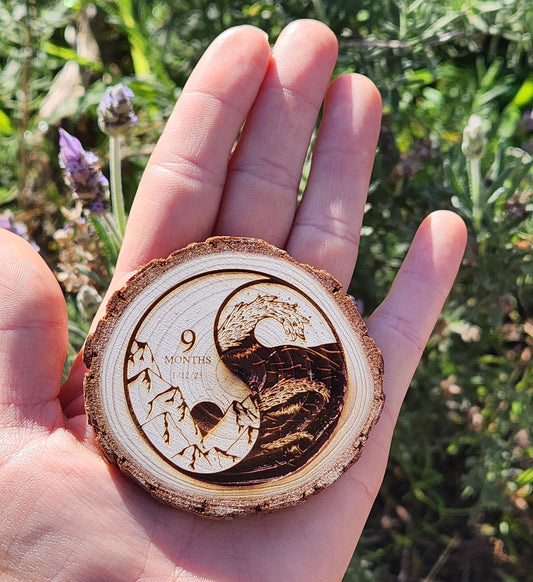 Zen Harmony Land & Sea Yin Yang Custom - Engraved Wood Slice Front Design