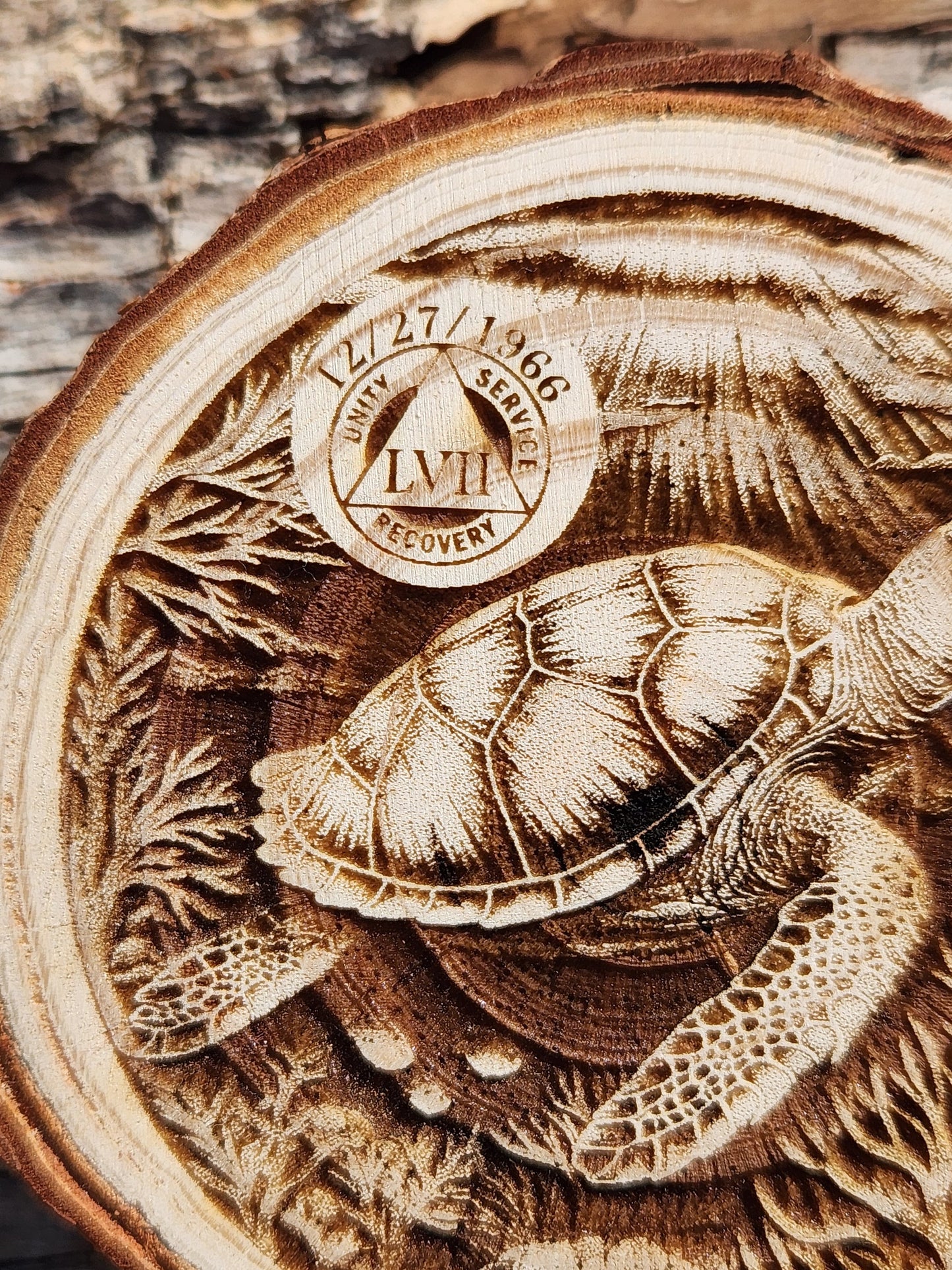 Thy Will Be Done Cross wood medallion natural grain detail