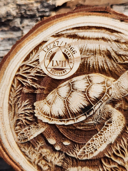 Thy Will Be Done Cross wood medallion natural grain detail