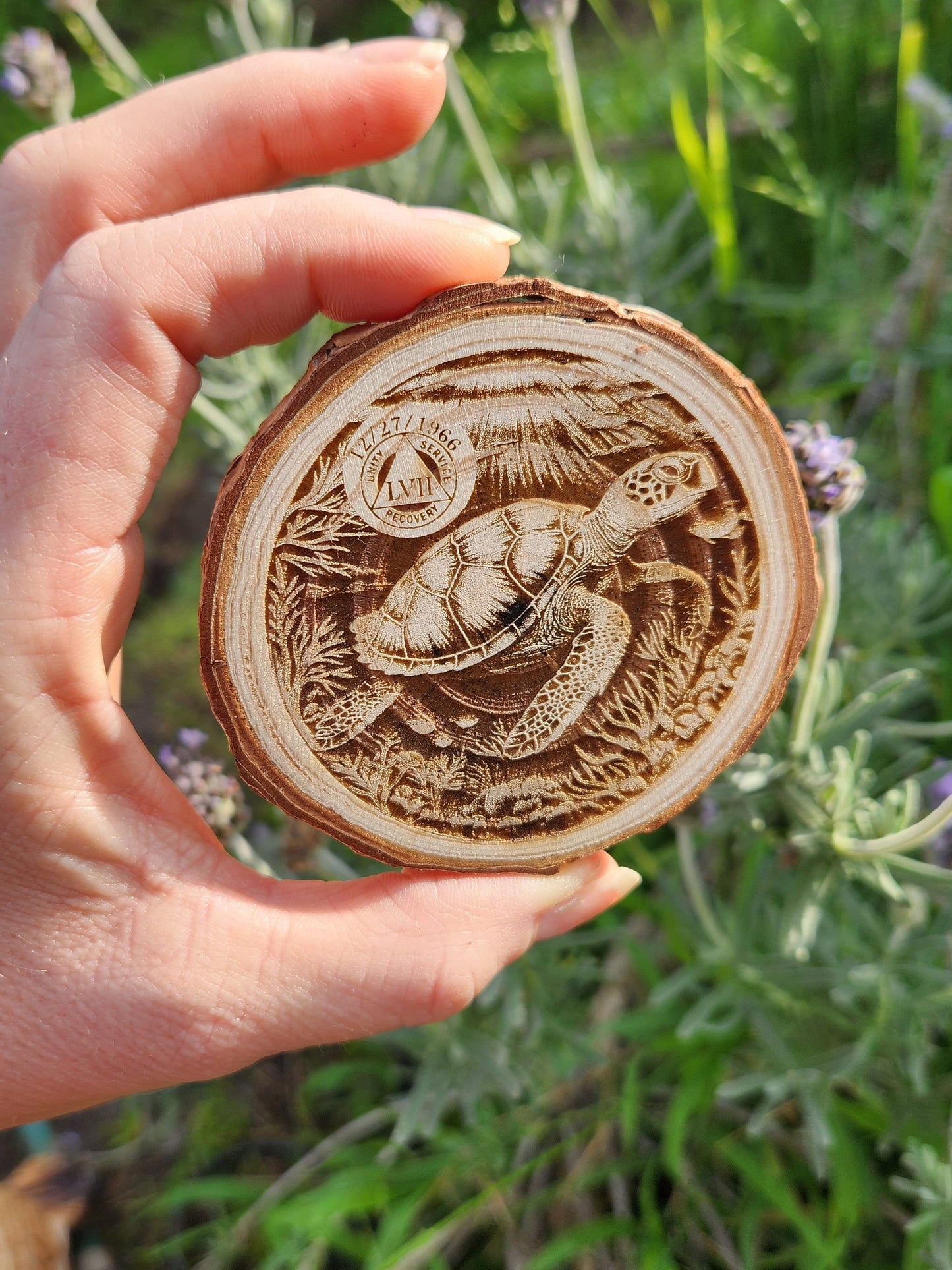 Thy Will Be Done Cross personalized AA sobriety medallion front view