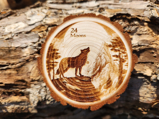 Wolf of Courage - Engraved Wood Slice Front Design