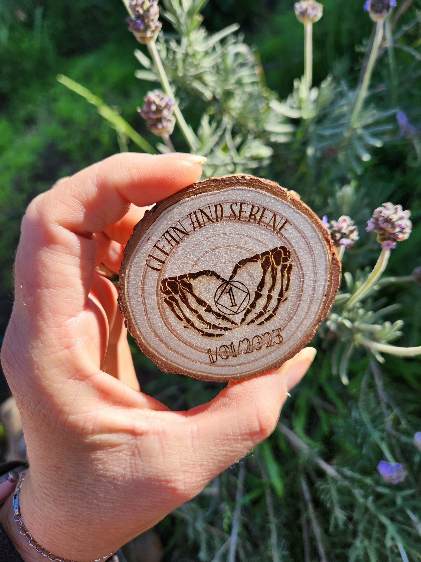 Skeleton Hand Heart and Serene NA AA NA recovery gift with display stand