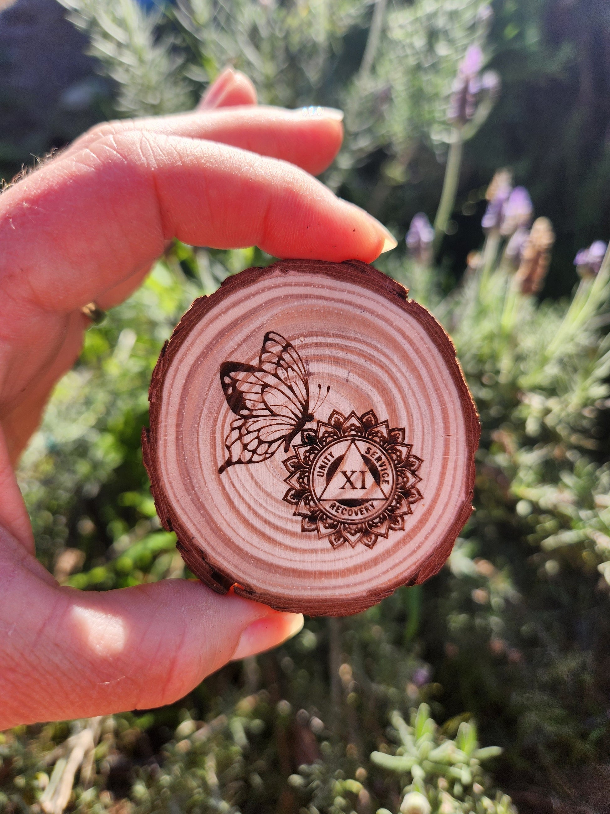 Butterfly Lotus Mandala AA NA recovery gift with display stand