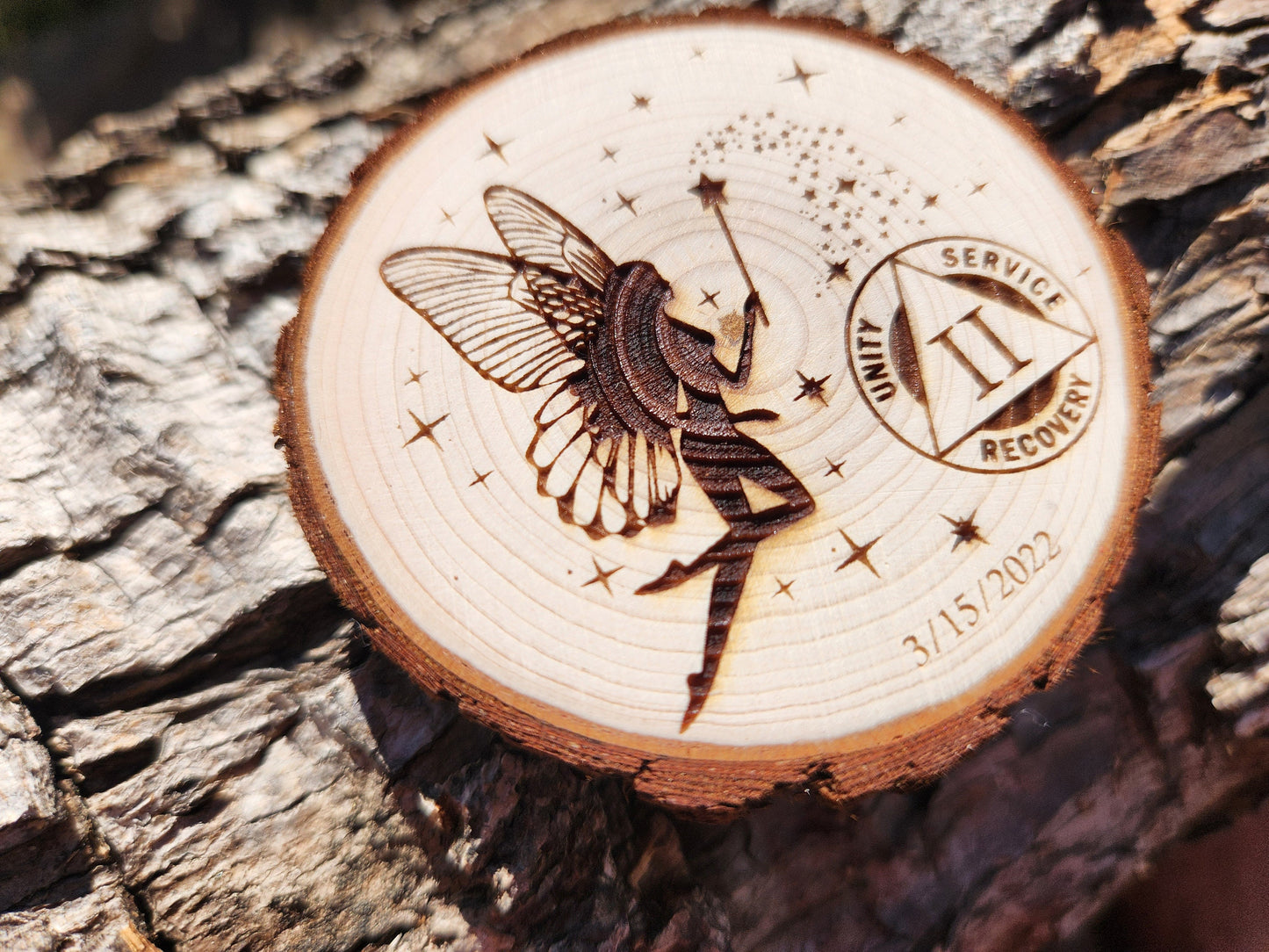 Fairy in a Starry Sky recovery chip back with serenity prayer