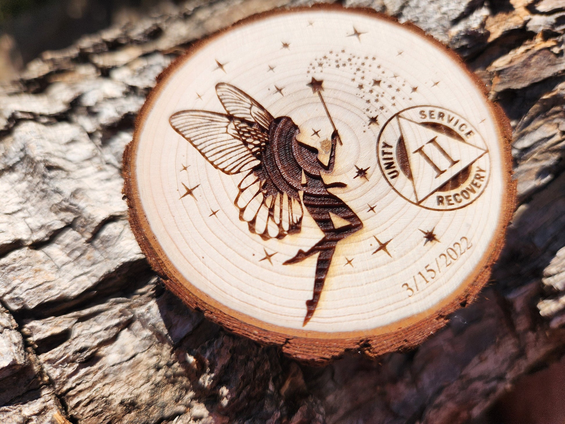 Fairy in a Starry Sky recovery chip back with serenity prayer