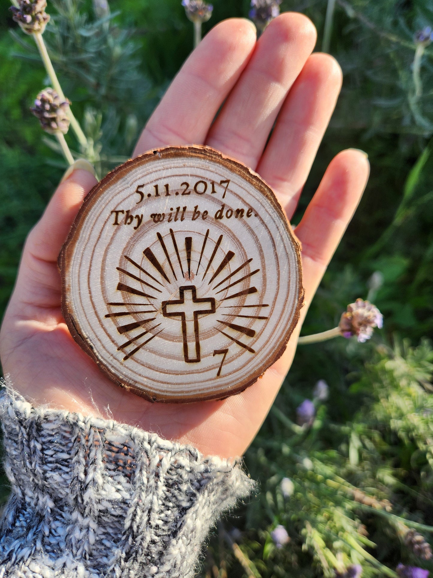 Thy Will Be Done Cross recovery chip back with serenity prayer