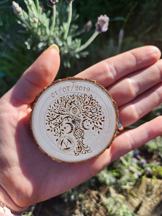 Goddess Tree of Life personalized AA sobriety medallion front view