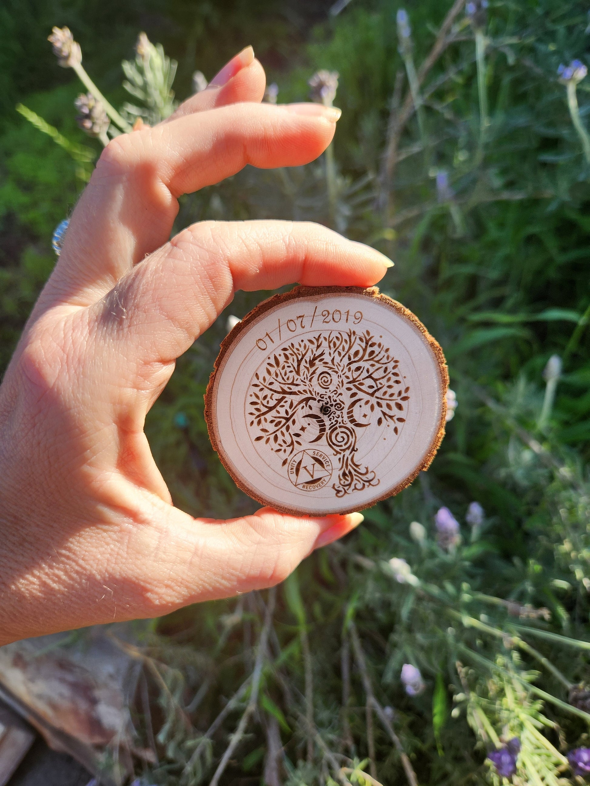 Goddess Tree of Life wood medallion natural grain detail