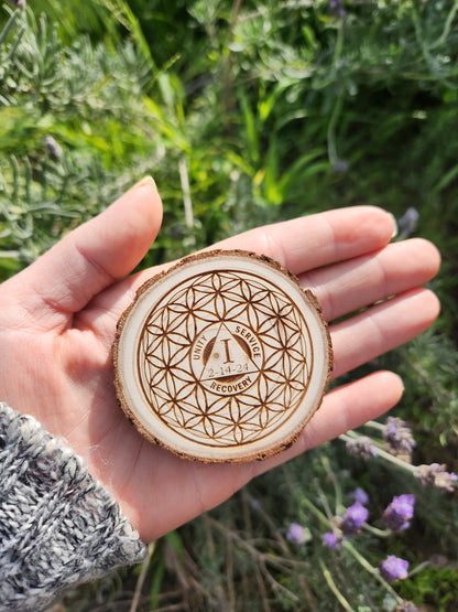 Thy Will Be Done Cross wood medallion natural grain detail