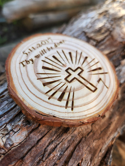 Thy Will Be Done Cross personalized AA sobriety medallion front view