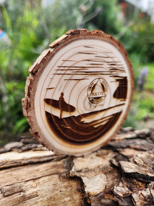Surfer Reflections at Sunset personalized AA sobriety medallion front view