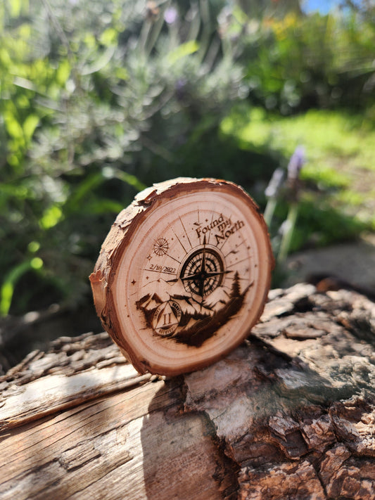 Found My North Compass Mountains - Engraved Wood Slice Front Design