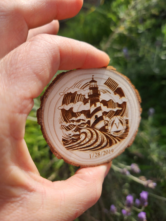 Lighthouse of Hope - Engraved Wood Slice Front Design
