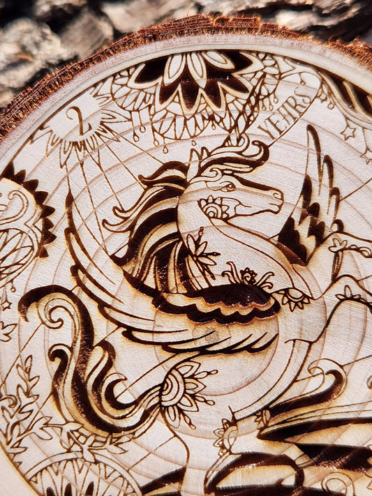 Magical Unicorn - Engraved Wood Slice Front Design