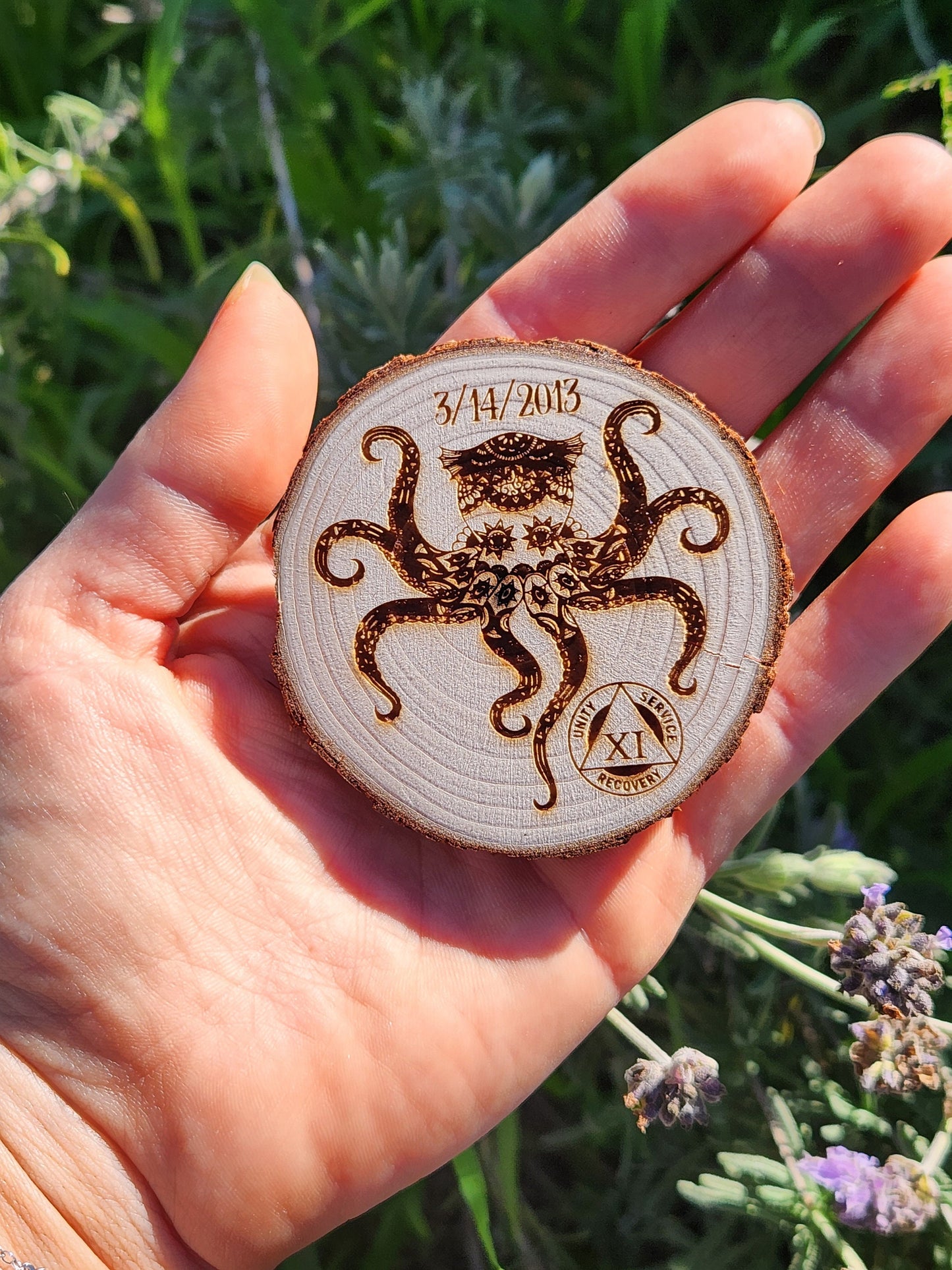 Octopus of Acceptance recovery chip back with serenity prayer