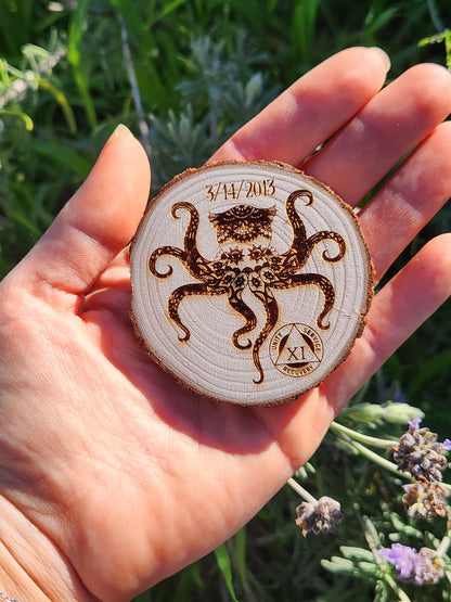 Octopus of Acceptance recovery chip back with serenity prayer