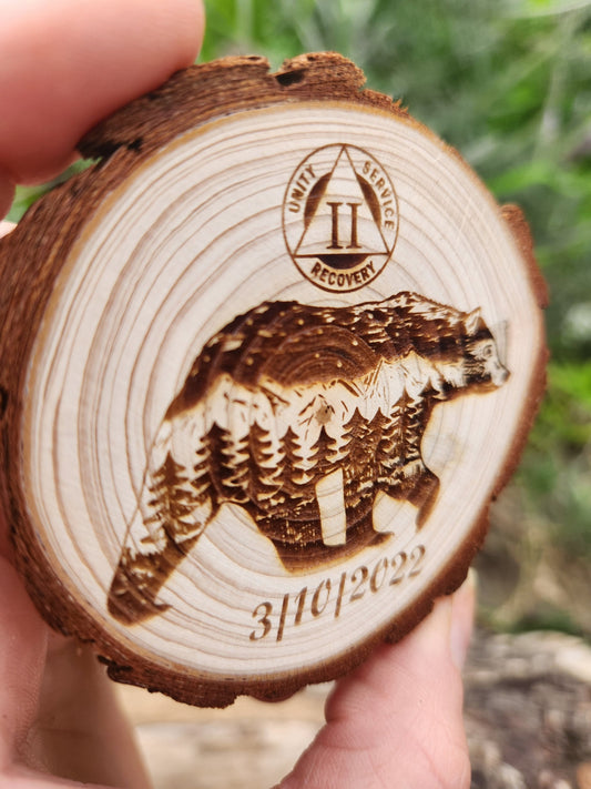 Bear of Brotherly Love - Engraved Wood Slice Front Design