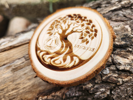 Tree of Life *Personalized* Clean Birthday - Engraved Wood Slice Front Design