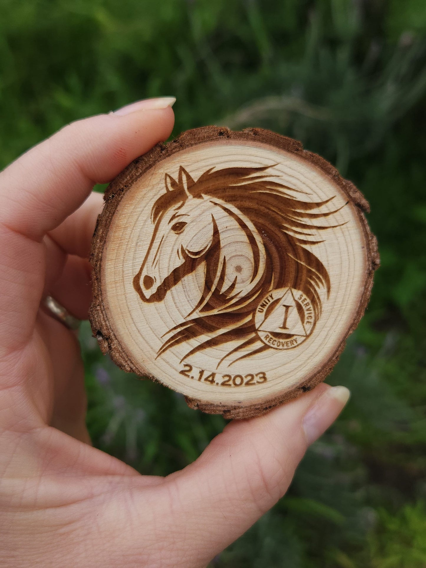 Wild and Free Stallion Horse wood medallion natural grain detail