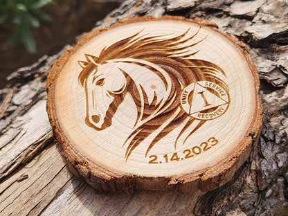 Wild and Free Stallion Horse recovery chip back with serenity prayer
