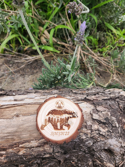 Bear of Brotherly Love Recovery wood medallion natural grain detail