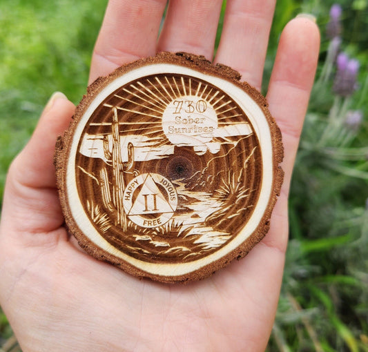 Serene Desert Sunrise *Personalized* - Engraved Wood Slice Front Design